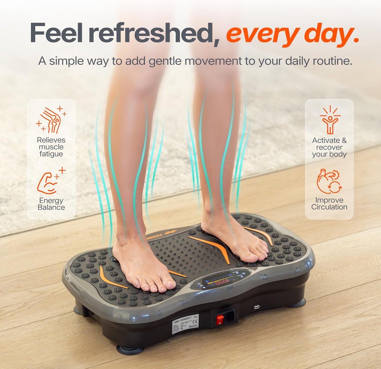 Powerfit Vibration Plate Exercise Machine - Full Body Vibration Platform for Weight Loss & Lymphatic Drainage