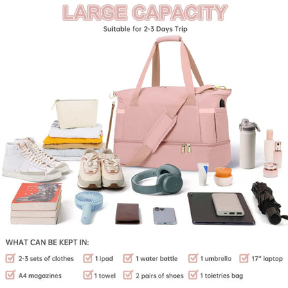 Travel Duffle Bag Set for Women 2 Pack, Large Waterproof Weekender Overnight Carry on with Toiletry Bag/Usb Charging Port/Wet Pocket/Shoe Compartment, Gym Hospital Labor Delivery Duffel Tote