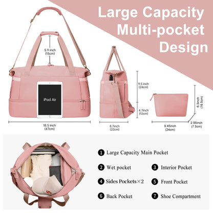 Travel Duffle Bag Set for Women 2 Pack, Large Waterproof Weekender Overnight Carry on with Toiletry Bag/Usb Charging Port/Wet Pocket/Shoe Compartment, Gym Hospital Labor Delivery Duffel Tote