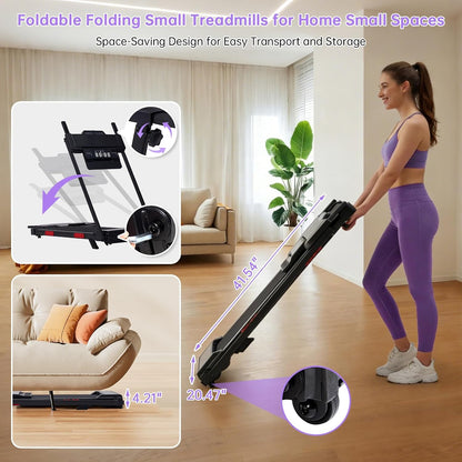 Electric Treadmill for Home Small, Walking Pad with Handle Bar, 3.5HP Portable Mini Treadmill for Home Exercising, Small Walking Pad Treadmill with Handle Bar and Incline, 0.6-10MPH, 400LBS