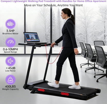 Electric Treadmill for Home Small, Walking Pad with Handle Bar, 3.5HP Portable Mini Treadmill for Home Exercising, Small Walking Pad Treadmill with Handle Bar and Incline, 0.6-10MPH, 400LBS
