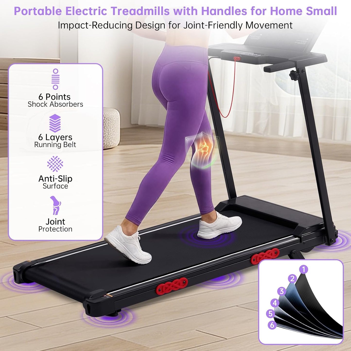 Electric Treadmill for Home Small, Walking Pad with Handle Bar, 3.5HP Portable Mini Treadmill for Home Exercising, Small Walking Pad Treadmill with Handle Bar and Incline, 0.6-10MPH, 400LBS