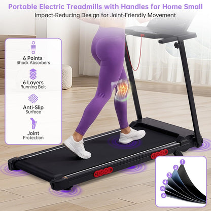 Electric Treadmill for Home Small, Walking Pad with Handle Bar, 3.5HP Portable Mini Treadmill for Home Exercising, Small Walking Pad Treadmill with Handle Bar and Incline, 0.6-10MPH, 400LBS