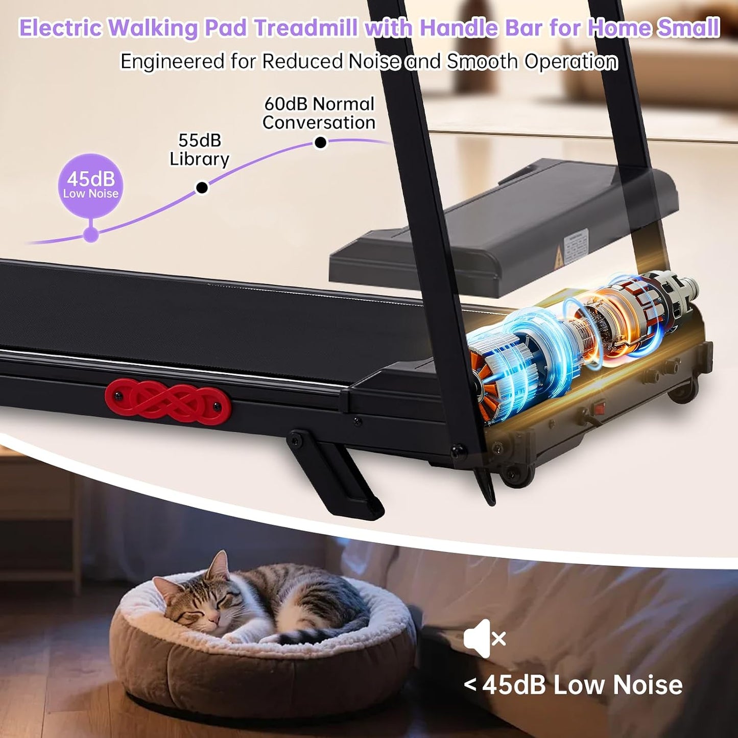 Electric Treadmill for Home Small, Walking Pad with Handle Bar, 3.5HP Portable Mini Treadmill for Home Exercising, Small Walking Pad Treadmill with Handle Bar and Incline, 0.6-10MPH, 400LBS
