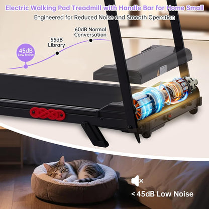 Electric Treadmill for Home Small, Walking Pad with Handle Bar, 3.5HP Portable Mini Treadmill for Home Exercising, Small Walking Pad Treadmill with Handle Bar and Incline, 0.6-10MPH, 400LBS