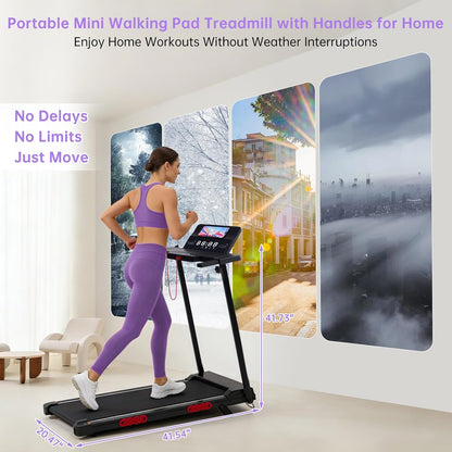 Electric Treadmill for Home Small, Walking Pad with Handle Bar, 3.5HP Portable Mini Treadmill for Home Exercising, Small Walking Pad Treadmill with Handle Bar and Incline, 0.6-10MPH, 400LBS
