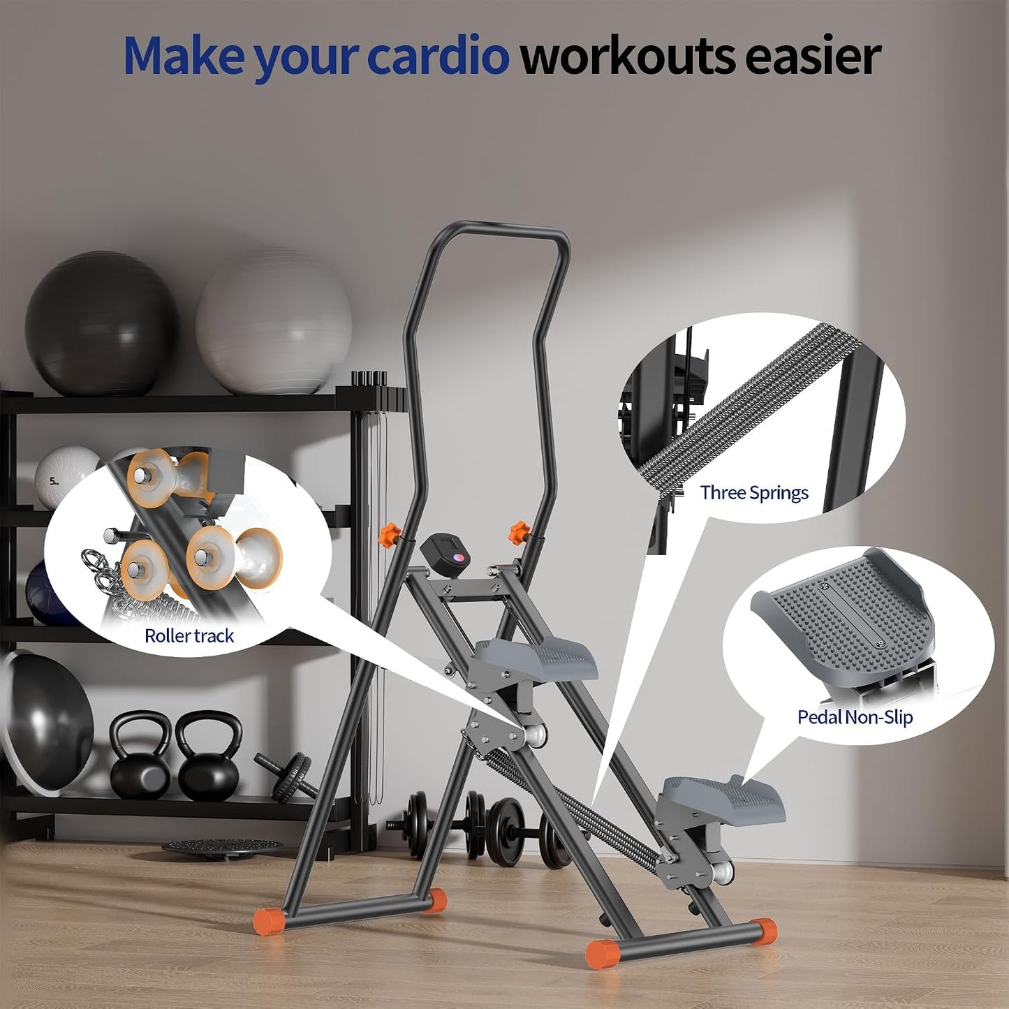 Stair Steppers with Resistance at Home Gym, Folding Vertical Climber Cardio Exercise Machine, Stair Climber for Full Body Workout with LED Display