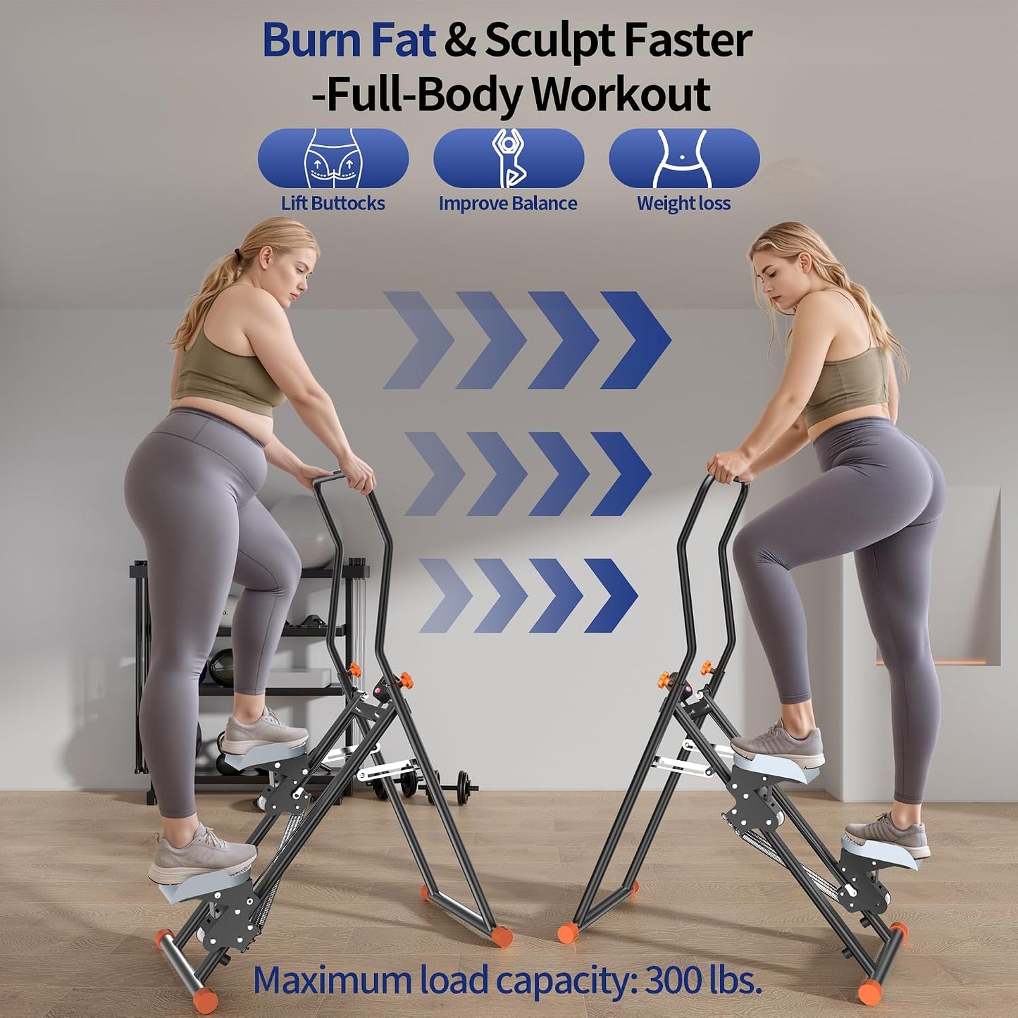 Stair Steppers with Resistance at Home Gym, Folding Vertical Climber Cardio Exercise Machine, Stair Climber for Full Body Workout with LED Display