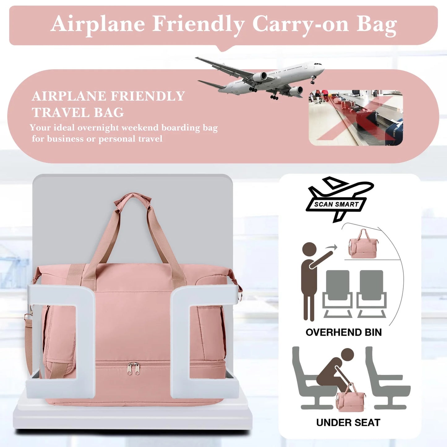 Travel Duffle Bag Set for Women 2 Pack, Large Waterproof Weekender Overnight Carry on with Toiletry Bag/Usb Charging Port/Wet Pocket/Shoe Compartment, Gym Hospital Labor Delivery Duffel Tote