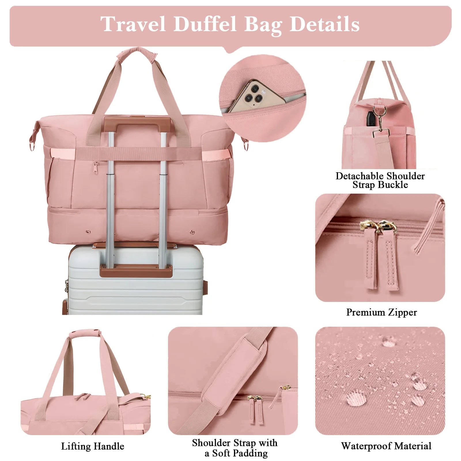 Travel Duffle Bag Set for Women 2 Pack, Large Waterproof Weekender Overnight Carry on with Toiletry Bag/Usb Charging Port/Wet Pocket/Shoe Compartment, Gym Hospital Labor Delivery Duffel Tote