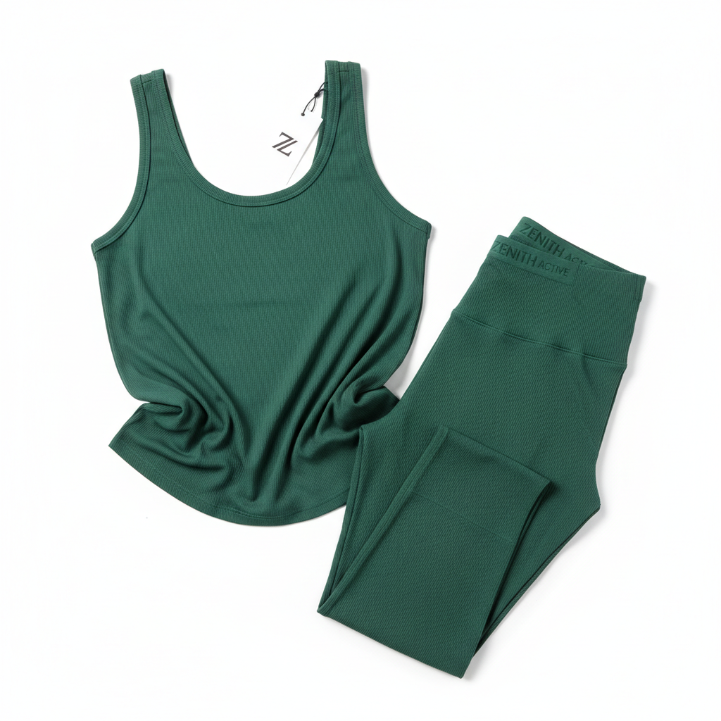 Women's yoga set tank top and high waist mid-length pants in solid color activewear