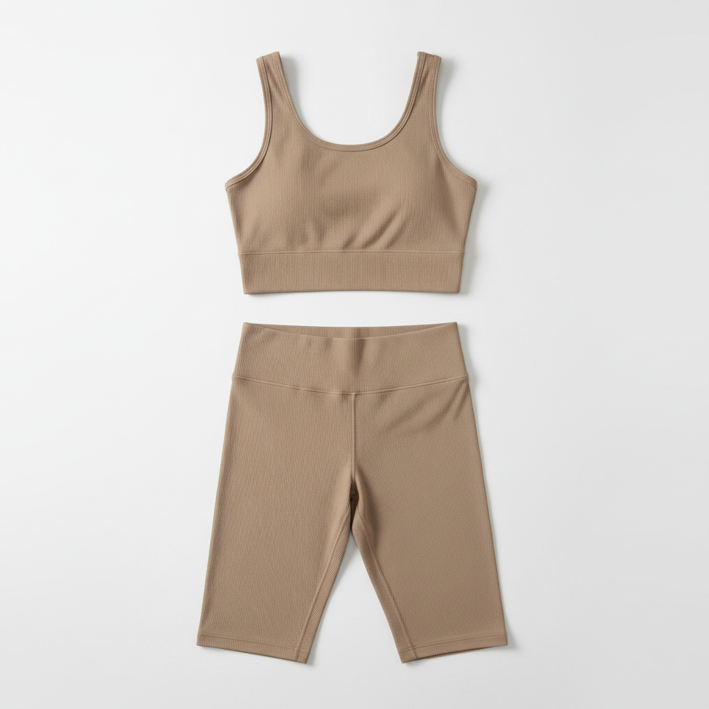 Women's yoga set with quick-dry tank top and high waist mid-length pants in solid color activewear